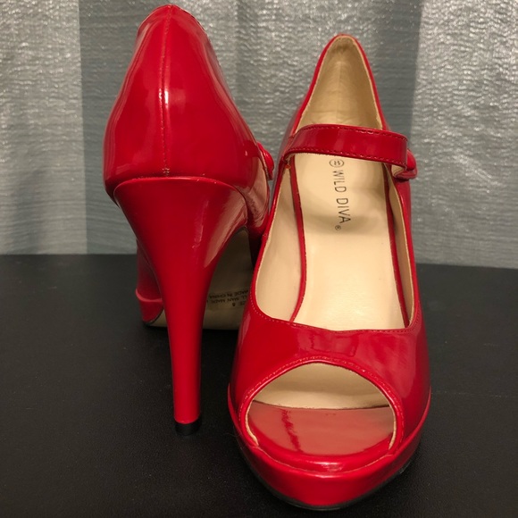 Wild Diva Shoes - Red patent platform heels